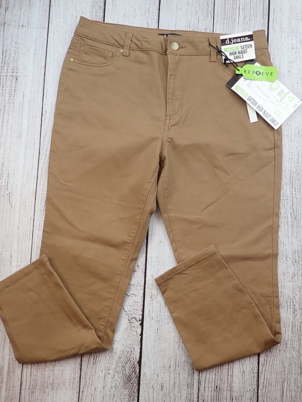 d.jeans Women's High Waist Womens 12 Sateen Ankle Jeans Pants w/ Stretch Brown